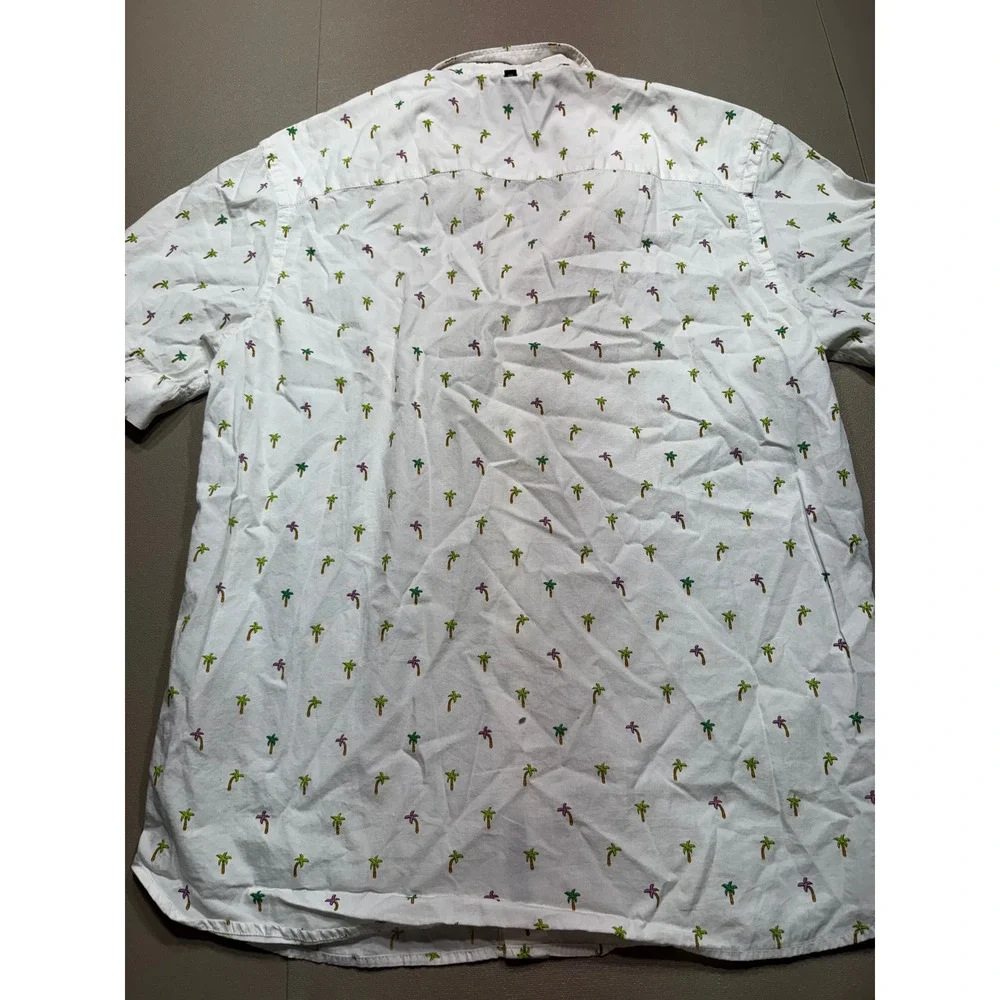 Scotch & Soda Mens White Embroidered Palm Tree Short Sleeve Button Down Shirt M - Picture 7 of 9